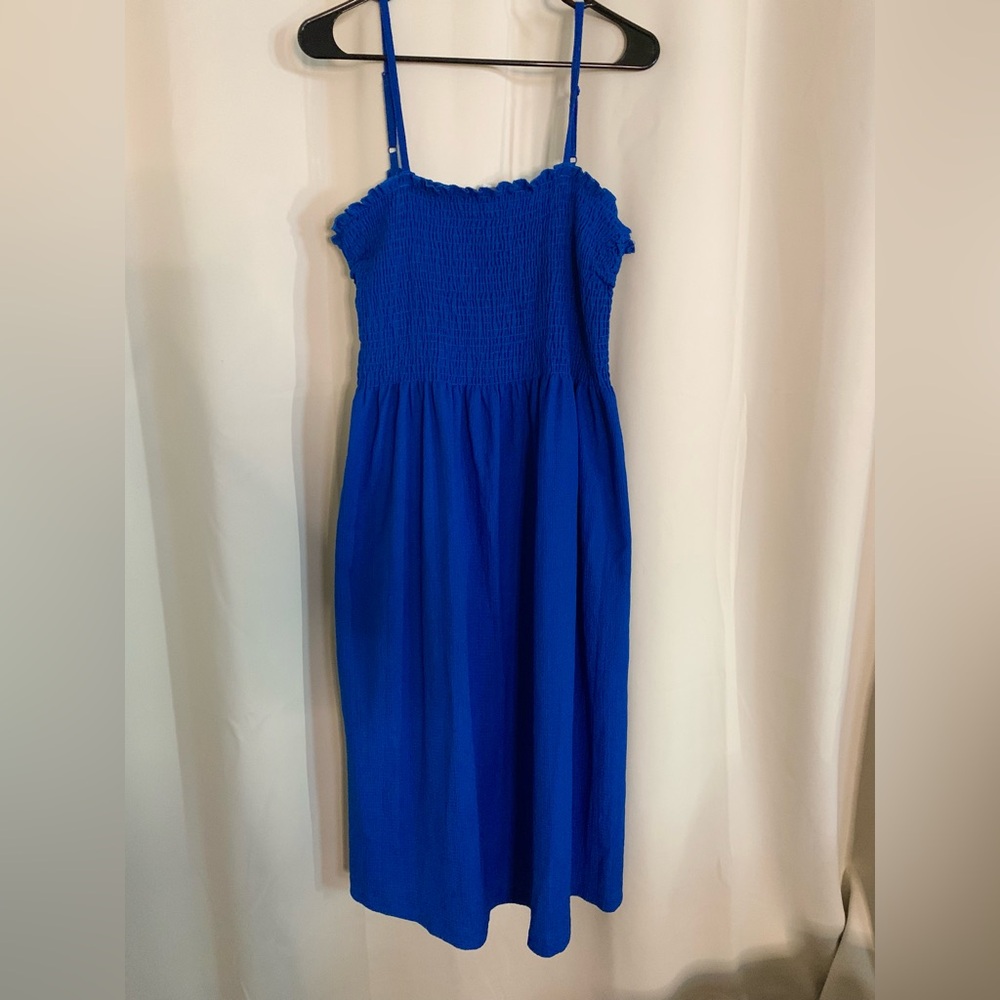 Vibrant Blue Smocked Midi Dress